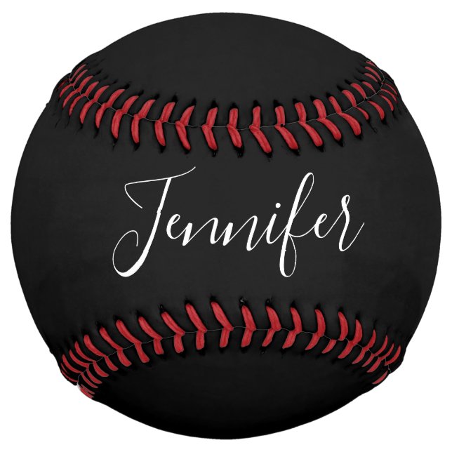 Your Name | Elegant White Script on Black Softball (Front)