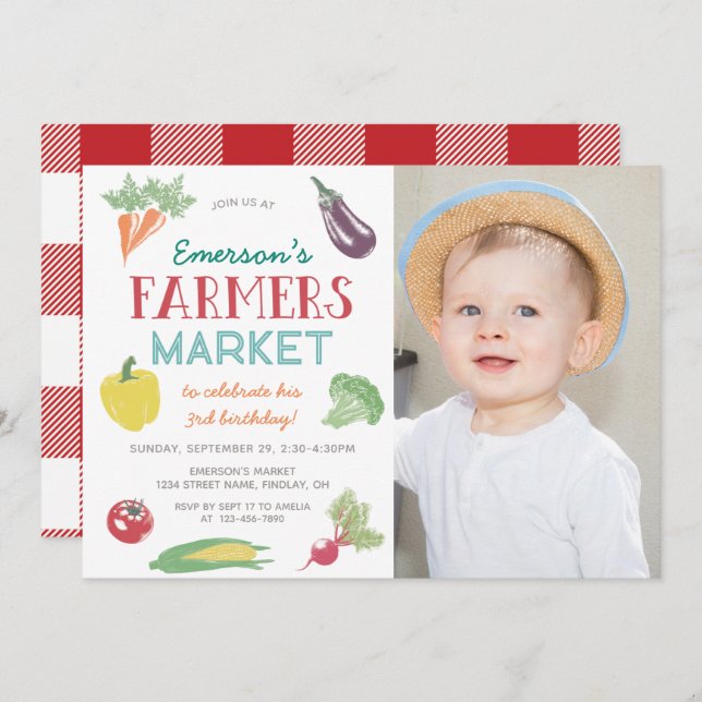 Your Name Farmers Market Any Age Photo Birthday Invitation (Front/Back)