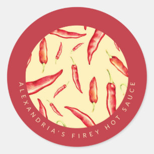 Your Name Firey Hot Sauce   Red Chilli Peppers Classic Round Sticker