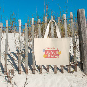 Your Name Flowered Beach Bag