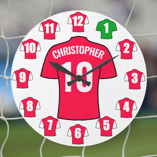 Your Name Football Clock - Red and White (Creator Uploaded)