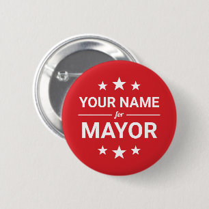 Your Name for Mayor Custom Text & Colours Stars Re 6 Cm Round Badge