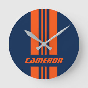 Your Name Fully Custom Colors Racing Stripes 1 Round Clock