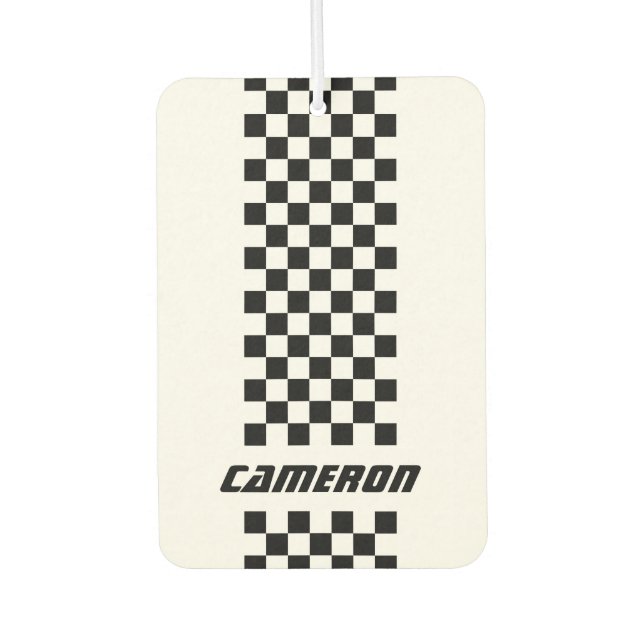 Your Name Fully Custom Colours Chequered Stripe Car Air Freshener (Front)