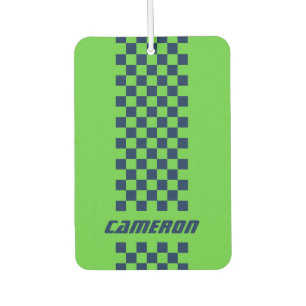 Your Name Fully Custom Colours Chequered Stripe Car Air Freshener