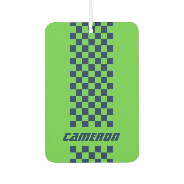 Your Name Fully Custom Colours Chequered Stripe Car Air Freshener (Front)