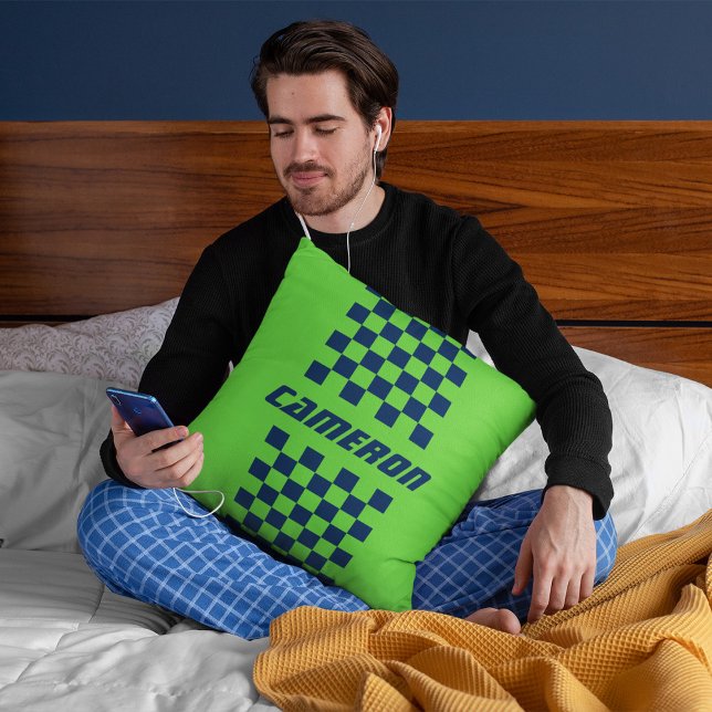 Your Name Fully Custom Colours Chequered Stripe Cushion (Creator Uploaded)