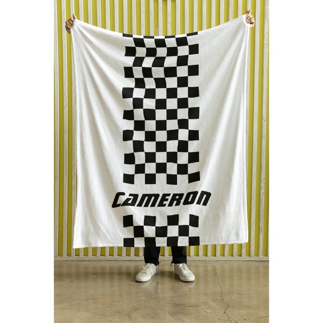 Your Name Fully Custom Colours Chequered Stripe Fleece Blanket (Creator Uploaded)