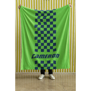 Your Name Fully Custom Colours Chequered Stripe Fleece Blanket