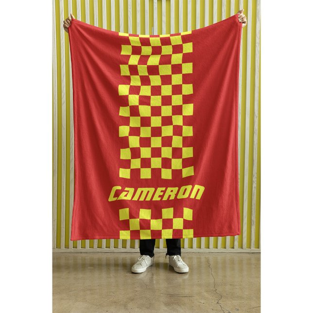 Your Name Fully Custom Colours Chequered Stripe Fleece Blanket (Creator Uploaded)