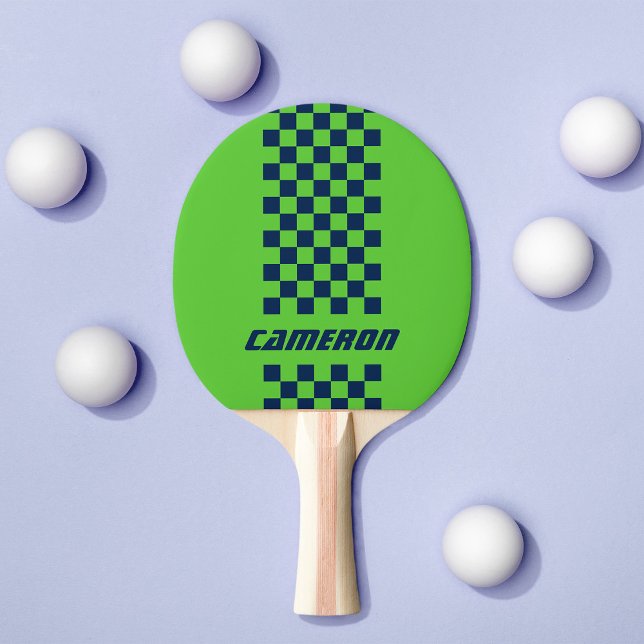 Your Name Fully Custom Colours Chequered Stripe Ping Pong Paddle (Creator Uploaded)