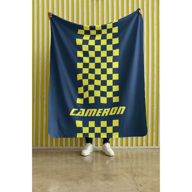 Your Name Fully Custom Colours Chequered Stripe Sherpa Blanket (Creator Uploaded)