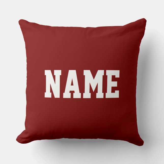 YOUR NAME Fun Athletic Text On Deep Bold Red Cushion (Front)