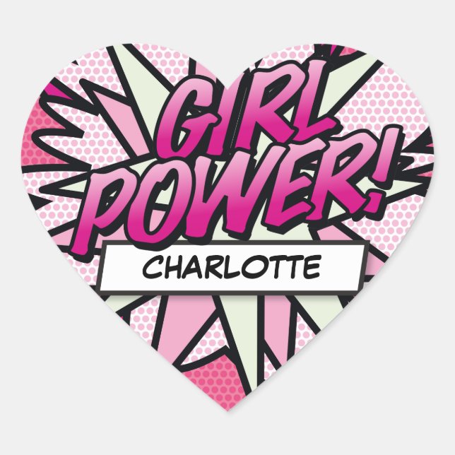 Your Name GIRL POWER Fun Retro Comic Book Pop Art Heart Sticker (Front)