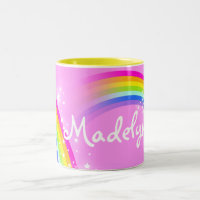 "Your name" girls rainbow light pink mug