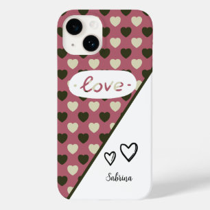 Your Name - Green Hearts Pattern Love Case-Mate iPhone 14 Case