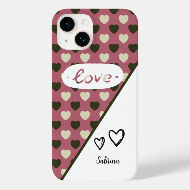 Your Name - Green Hearts Pattern Love Case-Mate iPhone Case (Back)