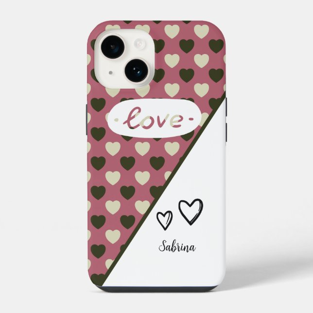 Your Name - Green Hearts Pattern Love iPhone Case (Back)