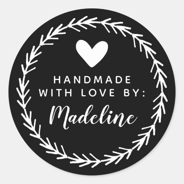 Your Name | Handmade By Classic Round Sticker (Front)