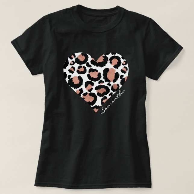 Your Name Heart Leopard Cheetah Animal Pattern T-Shirt (Design Front)
