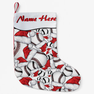 YOUR NAME HERE - Baseballs and Santa Hats Small Christmas Stocking