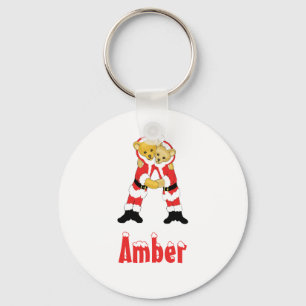 Your Name Here! Custom Letter A Teddy Bear Santas Key Ring