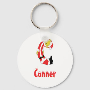 Your Name Here! Custom Letter C Teddy Bear Santas Key Ring