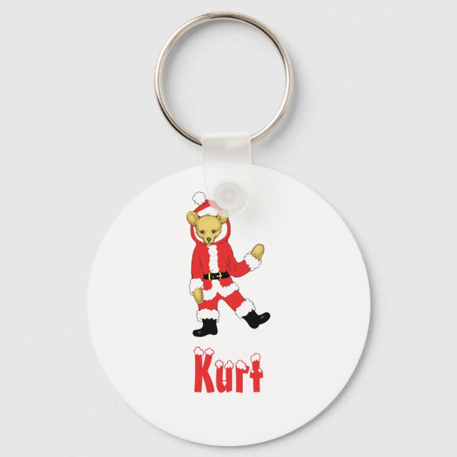 Your Name Here! Custom Letter K Teddy Bear Santas Key Ring (Front)