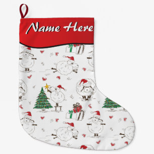 YOUR NAME HERE - Cute Christmas Sheep Large Christmas Stocking