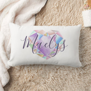 Your Name Here Cute Pastel Rainbow Heart Diamond Lumbar Cushion