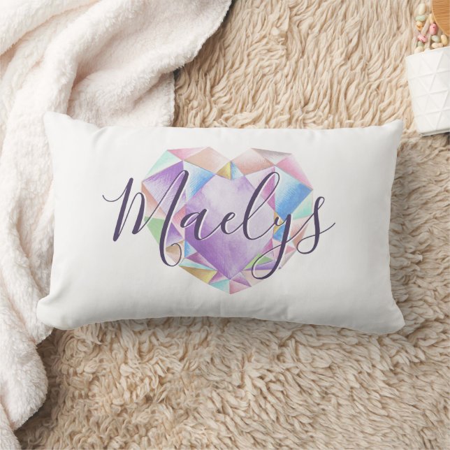   Your Name Here Cute Pastel Rainbow Heart Diamond Lumbar Cushion (Blanket)