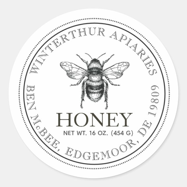 Your Name Here Editable White Honey Jar Bee Label (Front)