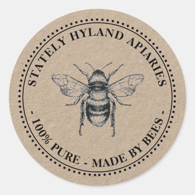 Your Name Here Kraft Vintage Bee Honey Sticker (Front)