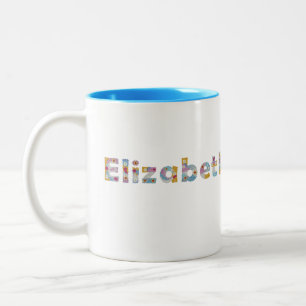 Your name in artsy floral letters / Elizabeth Two-Tone Coffee Mug