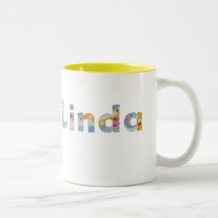 Your name in artsy floral letters / Linda Two-Tone Coffee Mug