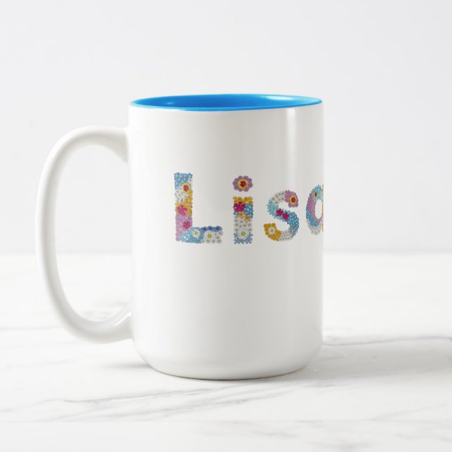Your name in artsy floral letters / Lisa Two-Tone  Coffee Mug (Left)