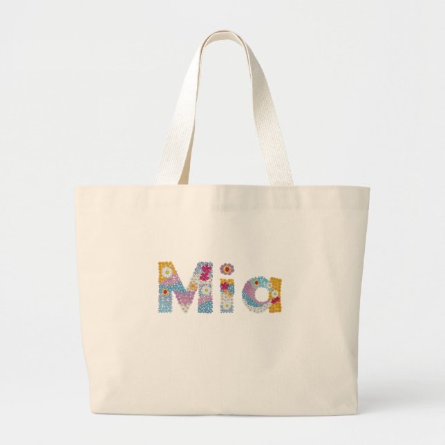 Your name in artsy floral letters / Mia Large Tote Bag (Front)