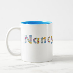 Your name in artsy floral letters / Nancy Two-Tone Coffee Mug