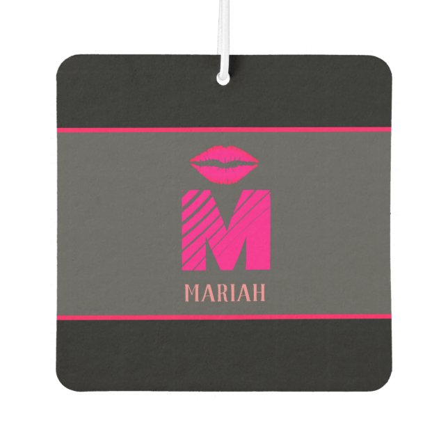 YOUR NAME & INITIAL pink kisses auto decor Car Air Freshener (Front)