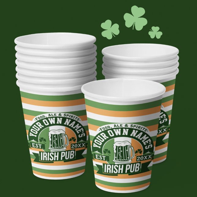 Your Name Irish Pub Funny St Patricks Day Drinking Paper Cups (Creator Uploaded)