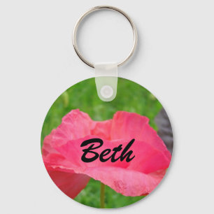 Your Name keychain Pink Poppy Flower