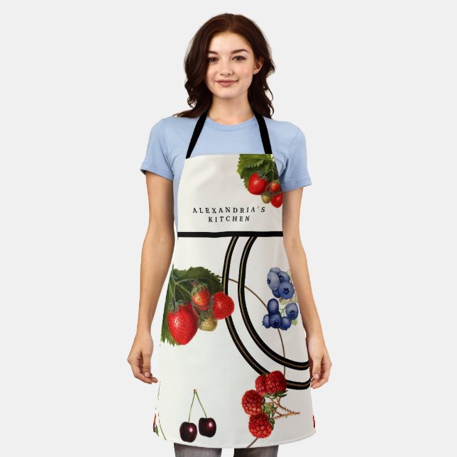 Your Name Kitchen Cottage Berry Print Pattern Apron (Worn)