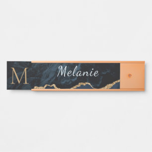 Your Name Letter Agate Blue Gold Marble Door Sign