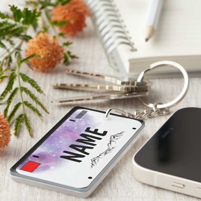 Your Name License Plate Starry Skies Key Ring (Front Right)