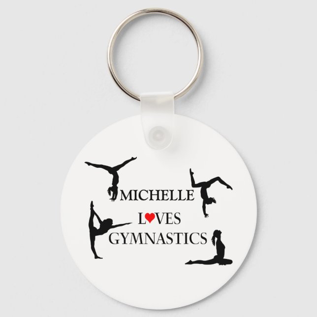 "YOUR NAME" Loves Gymnastics Key Ring (Front)
