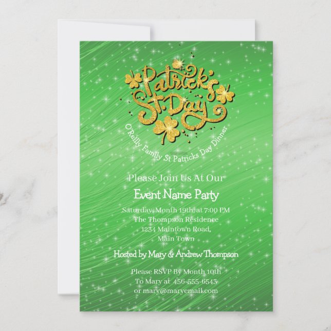 Your Name Message St Patricks Day Green Shamrock Invitation (Front)