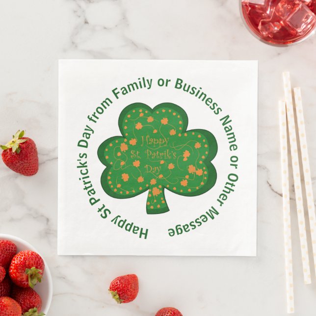 Your Name Message St Patricks Day Green Shamrock Napkin (Insitu)