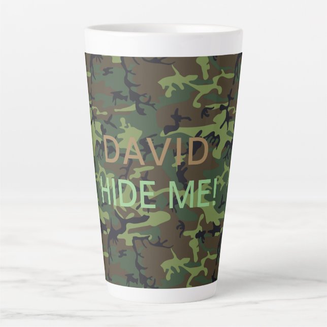 Your Name Military Green Camouflage Hide Me Quote Latte Mug (Front)