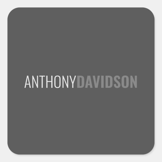 Your Name Minimalist Elegant Professional Grey Square Sticker (Front)