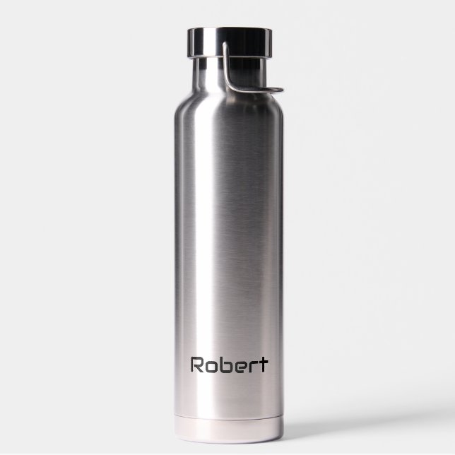 Your Name Modern Masculine Silver Water Bottle (Left)